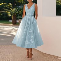 Chic Sexy V Neck Bow Lace Up Womens Party Dress Summer Casual Pleated Boho Dresses Elegant Vacation Sleeveless A-Line Long Dress