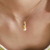 ANENJERY Golden Cat Pearl Pendant Necklace For Women Cute Niche Design Vintage Luxury Delicate Lady Jewelry Gift Wholesale