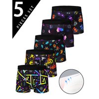 5-pcs Men's trendy graffiti, pixel, cyberpunk print boxer underwear, comfortable and casual and fashionable boxer