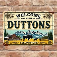 Rustic Metal Welcome Sign - Dutton Ranch Theme with Cowboy,Mountain Design, Durable Iron Wall Art, , Weather-Resista