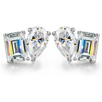 4CTTW Pear & Emerald Cut Moissanite Stud Earrings for Women 925 Sterling Silver Two Stone Ear Studs Party Wedding Jewelry Gift