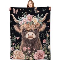 1PC Lovely Highland cow Throw Thin Blanket Gifts for friend Couch Bed Car Home Camping For Flowers animals Lovers all season use