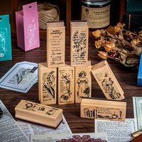 Vintage Plant Flower Girl Character Book Landscape Wooden Stamp Creative DIY Junk Journal Material Collage Stationery