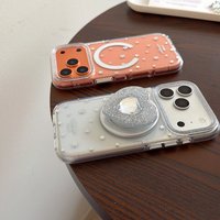 Fashion Silver Star Glitter Heart Rhinestone Magnetic Stand Wireless Charging Phone Cover Case for iPhone 17 16 15 14 Pro Max