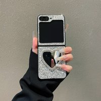Luxury Glitter Fashion Leather Phone Case For Samsung Galaxy Z Flip 8 7 6 5 4 3 Flash Mirror Shiny diamond rhinestone Hard Cover