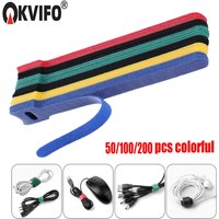 KVIFO 50-200PCS Cable Organizer Winder Ties Wire Management Holder Reusable Clip Protector Nylon Strap Mouse Earphones Hoop Tape
