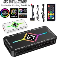 PC Cooling Fan Hub 5V 3 Pin ARGB Controller with PWM Temperature Control for Gaming PC RGB Effects and Wireless Remote Support