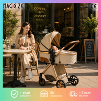 Système de poussette de voyage 3-en-1 Magic ZC, poussette compacte pliable avec nacelle, siège auto pour bébé et siège réversible, landau haute position, roues amortissantes, poignée réglable, pliage