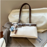 Women's Leather Shoulder Bag with Belt Detail & Teddy Bear , for Daily Office, Streetwear, Weekend Travel, Shopping & Errands