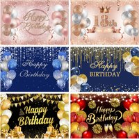 Adult Birthday Party Backdrop Gold Glitters Ballon Flowers Baby Photography Customize Name Photographic Backgrounds Photo Studio