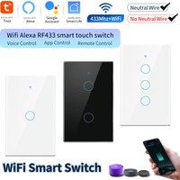 Tuya US WiFi Smart Wall Switch RF433 1/2/3 Gang Light Switches With/No Neutral Wire Smart Home Voice Control Alexa Google Home
