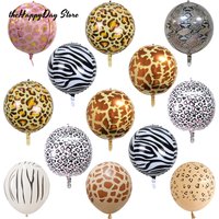 4/10Pcs 22inch 4D Round Animal Printed Leopard Zebra Tiger Giraffe Foil Balloons Jungle Safari Birthday Balloons Party Decor