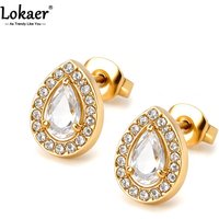 Lokaer Delicate Geometric Water Drop Cubic Zirconia Stud Earrings for Women Stainless Steel Fashion Daily Wear Jewelry E26098