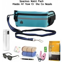 Reflective Waist Dog Leash with Waterproof Pouch Hands Free Retractable Elastic Belt for Running Walking Training Dog Traction