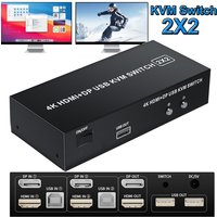 DisplayPort HDMI KVM Switch Dual Monitor 4K 60Hz 2X2 KVM Switch HDMI 2.0 USB DisplayPort for 2 monitors extended Mirror mode