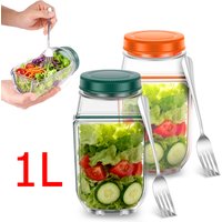 Salad Pod Salad Jar Portable Side-Opening Lid Vegetable Fruit Lunch Box with Fork Leakproof Keep it Fresh Food Container