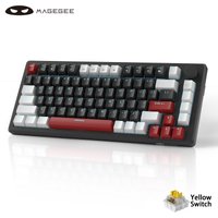MageGee 75% mechaniczna klawiatura do gier z pokrętłem, niebieska podświetlana przewodowa klawiatura do gier czerwony/żółty przełącznik dla komputera PC z systemem Windows