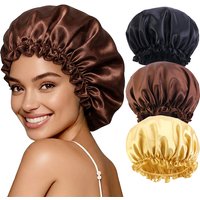 3pcs Women Satin Sleeping Bonnet Elastic Sleep Cap Waterproof Shower Hair Care Hat Night Hat