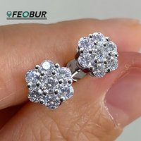 FEOBUR 3mm Full Moissanite Stud Earrings for Women 925 Sterling Silver 7-Stone Flower Wedding Earring Certified Jewelry Gift