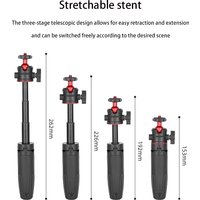 Mini Extendable Tripod, Portable Desktop Stand for Phone/Camera/Light/Mic/GoPro, Adjustable Stable Holder with 1/4" Screw Mount
