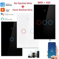 Tuya App US WiFi Smart Wall Switch 1/2/3 Gang No Neutral Wire Touch Sensor LED Light Switches Smart Home Alexa Google Home