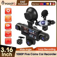 Podofo 3.16'' 1080P Kamera samochodowa z 5 obiektywami o wysokiej rozdzielczości 360 ° Rejestrator samochodowy z nagrywaniem w pętli, noktowizją, funkcją wspomagania cofaniem i kartą 64GB