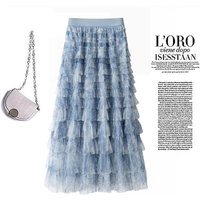 High Waist A-Line Midi Skirt Women's plus Size Summer New Dyed Polyester Cake Skirt Slimming Fluffy Casual Style Commute