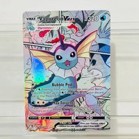 Pokemon English Version Vaporeon Vmax 030/203 DIY Holographic Foil Texture Card, Perfect Condition Premium Anime Collection Card