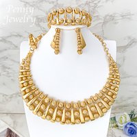 Beads Design Choker Italian 18K Gold Plated Jewelry Set for Women Necklace Earrings Bracelet Ring Bridal Wedding Party Gifts