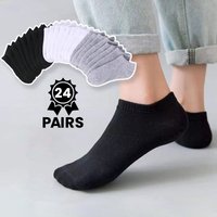 24 Pairs Kids Ankle Socks Black White Gray Breathable Low Cut Socks Boys Girls Casual Sports Short Socks
