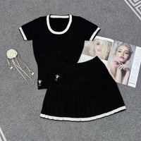 Two Piece Set For Women 2026 Summer New Korean Slim Round Neck Short Sleeveless Knitted Vest+ Short High-Waist Pleated Skirt