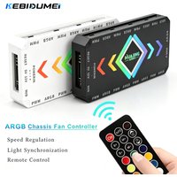 KEBIDUMEI 5V 3Pin ARGB & 12V 4Pin PWM Fan Hub Magnetic Base Sync Remote Control Splitter Adapter For PC Case Cooling Fans