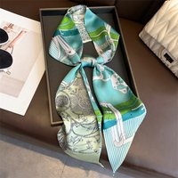 Women's Double-sided Print Silk Scarf Thin Ribbon Fashion Long Hair Scarfs Female Skinny Handbag Ribbon Cute Neck Scarves