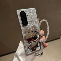Light Luxury Glitter Elegant Case For Samsung Galaxy Z Fold 7 6 5 4 3 Portable Wrist Strap Multi-function Mirror Kickstand Cover