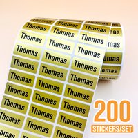 200pcs Personlized First Name Sticker Custom Gold Waterproof Kawaii Decals Tag for Children School Stationery Bottle Label