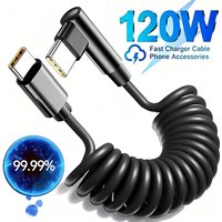 Coiled USB-C Charger Cable Type C To C 90 Degree Right Angle Wire 120W Quick Charging Data Line for iPhone 17 Samsung Carplay