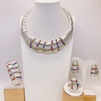 Silver large round pendant jewelry set African bridal wedding party costume accessories.