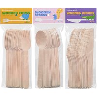 18pcs Disposable Wooden Spoons Forks Knives Cutlery for Picnic Wedding Party Dessert Cake Spoons Compostable Kitchen Supplies