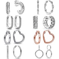 New 925 Sterling Silver Hoop Infinite Love Earrings White Stone Rose Gold Heart Pendant Women DIY Jewelry