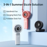 JISULIFE Portable Handheld Fan with LED Display,5 Speeds,5000mAh,150°Folded,3-IN-1 Hand/Desk/Neck Multifunction Personal Fan image 4