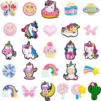 Unicorn Cartoon Cute Pink Cake Candy Rainbow Shoe Charms for Clogs Sandals Decoration Shoe Buckle for Friends Gifts