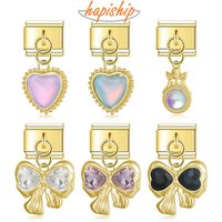 Hapiship 2024 New Fashion Women Heart Bowknot Angel Italian Charms Links Fit 9mm Stainless Steel Bracelet DIY Jewelry DJ1046