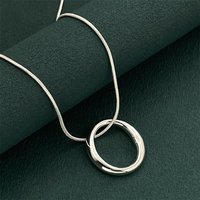925 Sterling Silver Circle Pendant Necklace, Ladies Couple Simple Luxury Banquet Wedding Festival Birthday Jewelry Gift