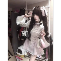 Y2K Aesthetics Vintage Bow Dress Shorts Set Women Japanese Gothic Lolita Style Long Sleeve Shirt Dress Elegant Party Dress Suits