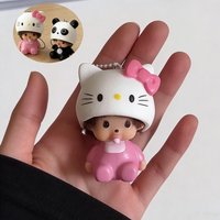 Hello Kitty & Panda Monchhichi Charm, Soft Vinyl Doll, Keychain, Gift for Girls, Backpack Decor, Trending Hot Sale,Gifts