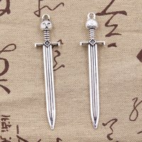 8pcs Charms Sword Cat 66x15mm Antique Bronze Silver Color Plated Pendant Making DIY Handmade Tibetan Jewelry