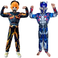 Optimus Prime Superhero Kids Movie Character Bumblebee Fantasy Muscle Costume Boys Girls Halloween Mask Jumpsuit