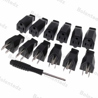 Bolantedz Black Copper American Male Female 3 Pins Power Plug Electrical AC 125V 15A US Power Cord Detachable Wiring Plug Socket
