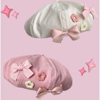 Sweet girlish pink bow-decorated beret student Japanese street artist hat