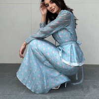 Spring Printing Bust Skirt Suit Women Square Collar Long Sleeved Lace Up Top+high Waist Zipper Skirt Autumn Female Two Piece Set
